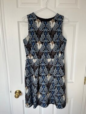 Tristan Sleeveless Blue and Cream Floral Fit-and-Flare Dress